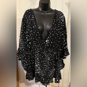 NWT! YOINS Your Inspiration Plus Starry Night Flutter Ruffle Blouse SZ 1X